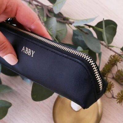 Personalised Black Saffiano Leather Pencil Case