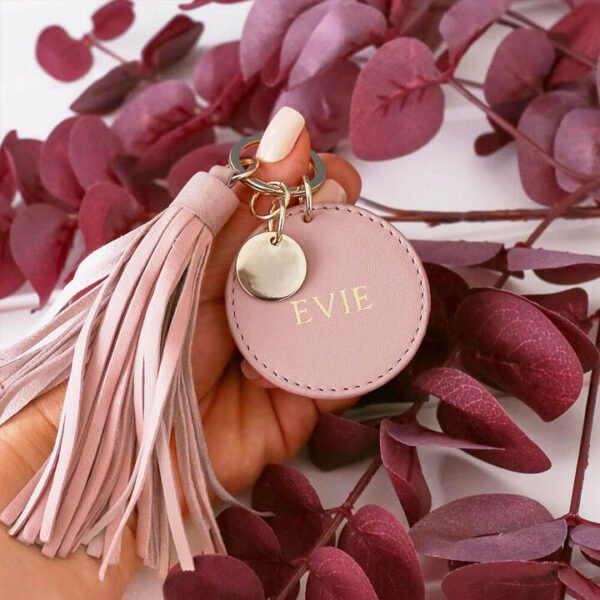 Personalised Women's Blush Leather Tassel Keyring