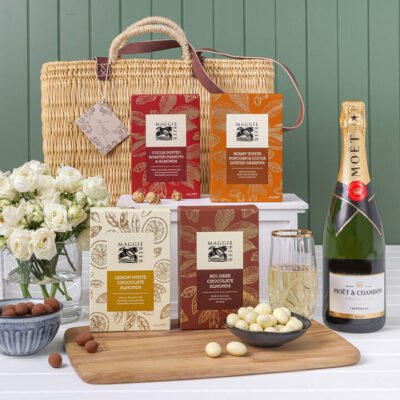 Small French Market Basket Chocolate and MoÃ«t Hamper