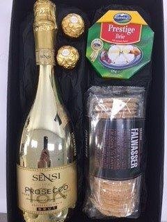 Corporate: Upside Custom Hamper Prosecco with Navy Blue Ribbon / Gold Logo